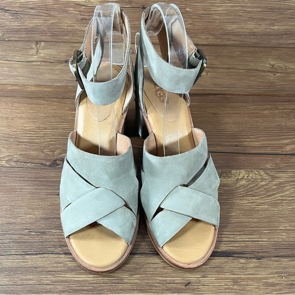 UGG Sandra Gray Leather Block Heel Sandals Women’s Size 7 Shoes - Picture 5 of 10